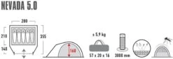 High Peak Nevada 5.0 Koepeltent Met Luifel - 5 Persoons -Buiten Kamperen 900 2483 4001690102094.pt01
